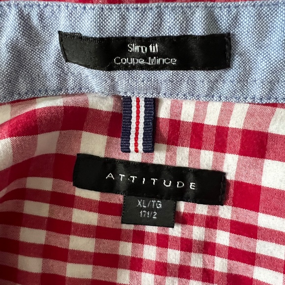 Attitude - Red &White Checkered Long Sleeve Casual Button Down Shirt - Picture 5 of 8